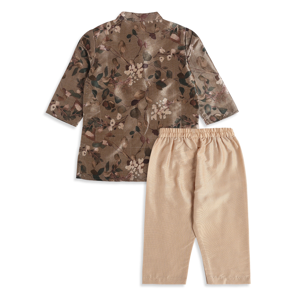 Baby Boys Brown and Beige Floral Kurta and Pyjama Set Regular Fit Festive Ethnic Wear