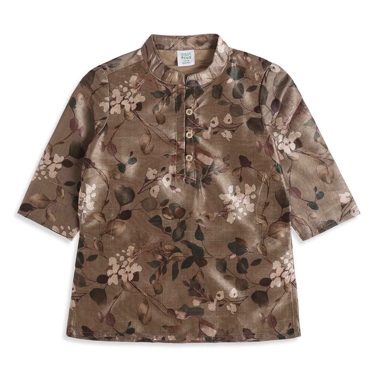Baby Boys Brown and Beige Floral Kurta and Pyjama Set Regular Fit Festive Ethnic Wear
