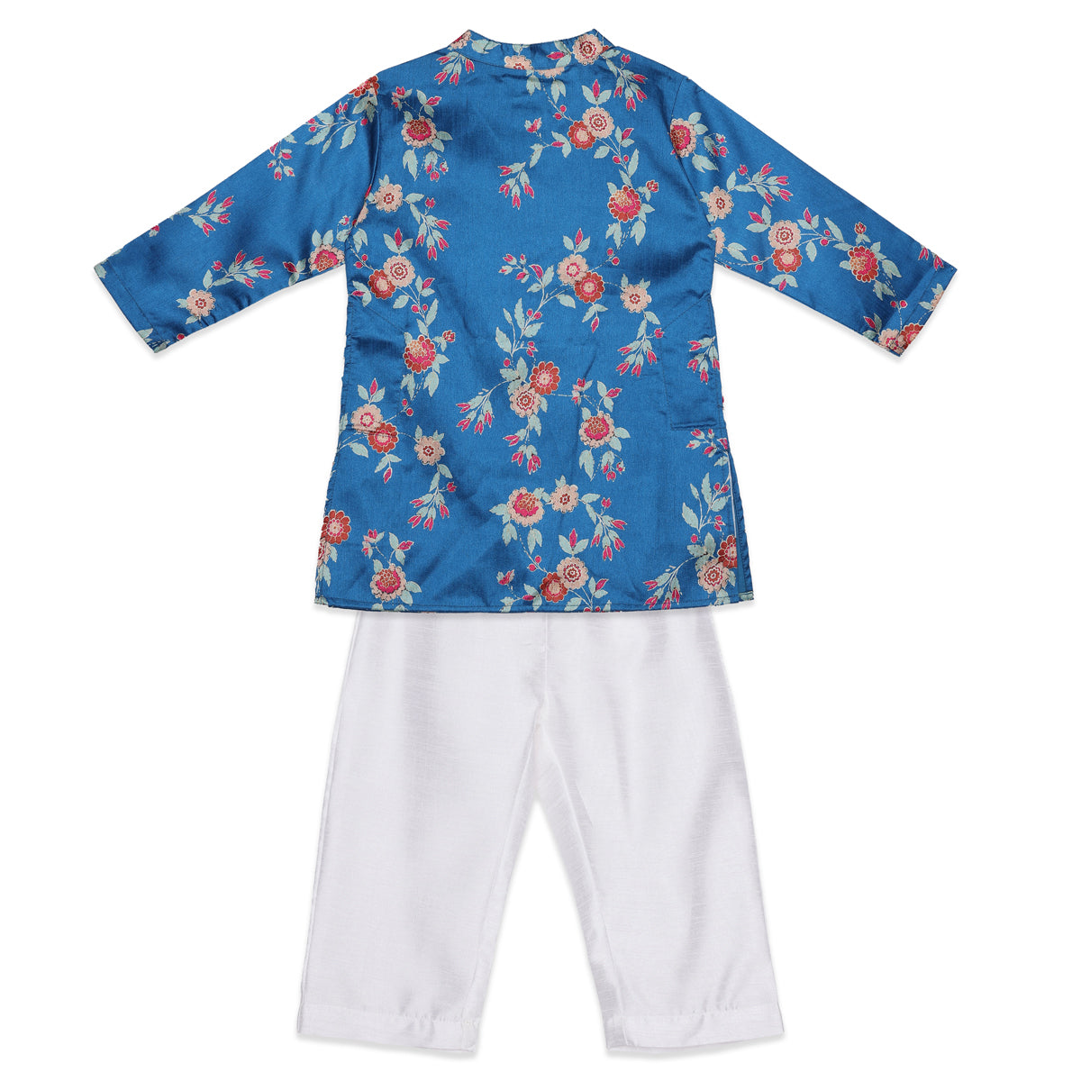 Baby Boys Blue and White Cotton Blend Floral Print Kurta and Pyjama Set Regular Fit Festive Ethnic Wear