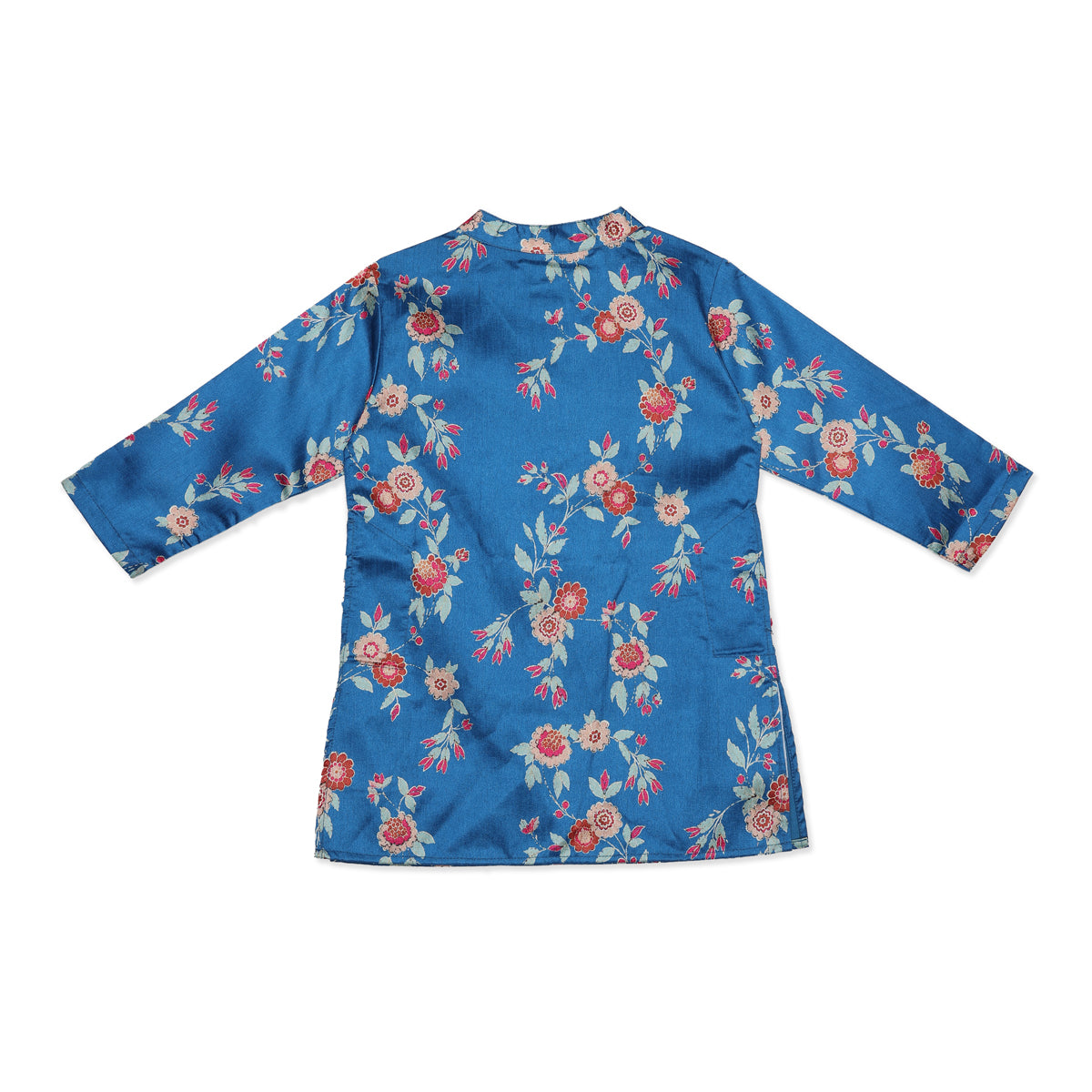 Baby Boys Blue and White Cotton Blend Floral Print Kurta and Pyjama Set Regular Fit Festive Ethnic Wear