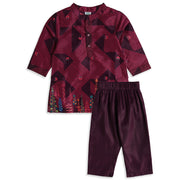 Baby Boys Maroon Cotton Blend Printed Kurta Set Regular Fit Festive