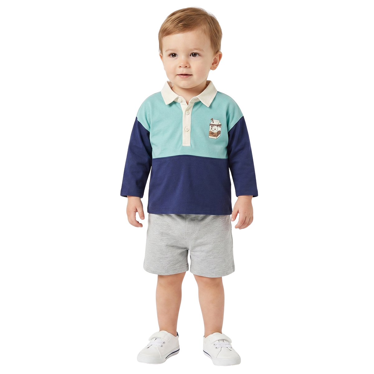 Baby Boys Aqua Blue and Navy Cotton Polo T Shirt Printed Casual Kids