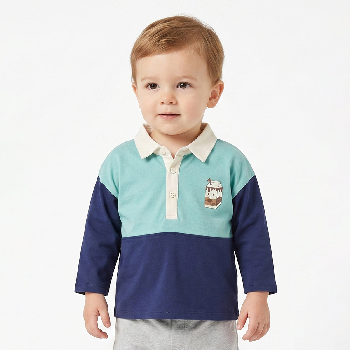 Baby Boys Aqua Blue and Navy Cotton Polo T-Shirt Printed Regular Fit Casual Kids Wear