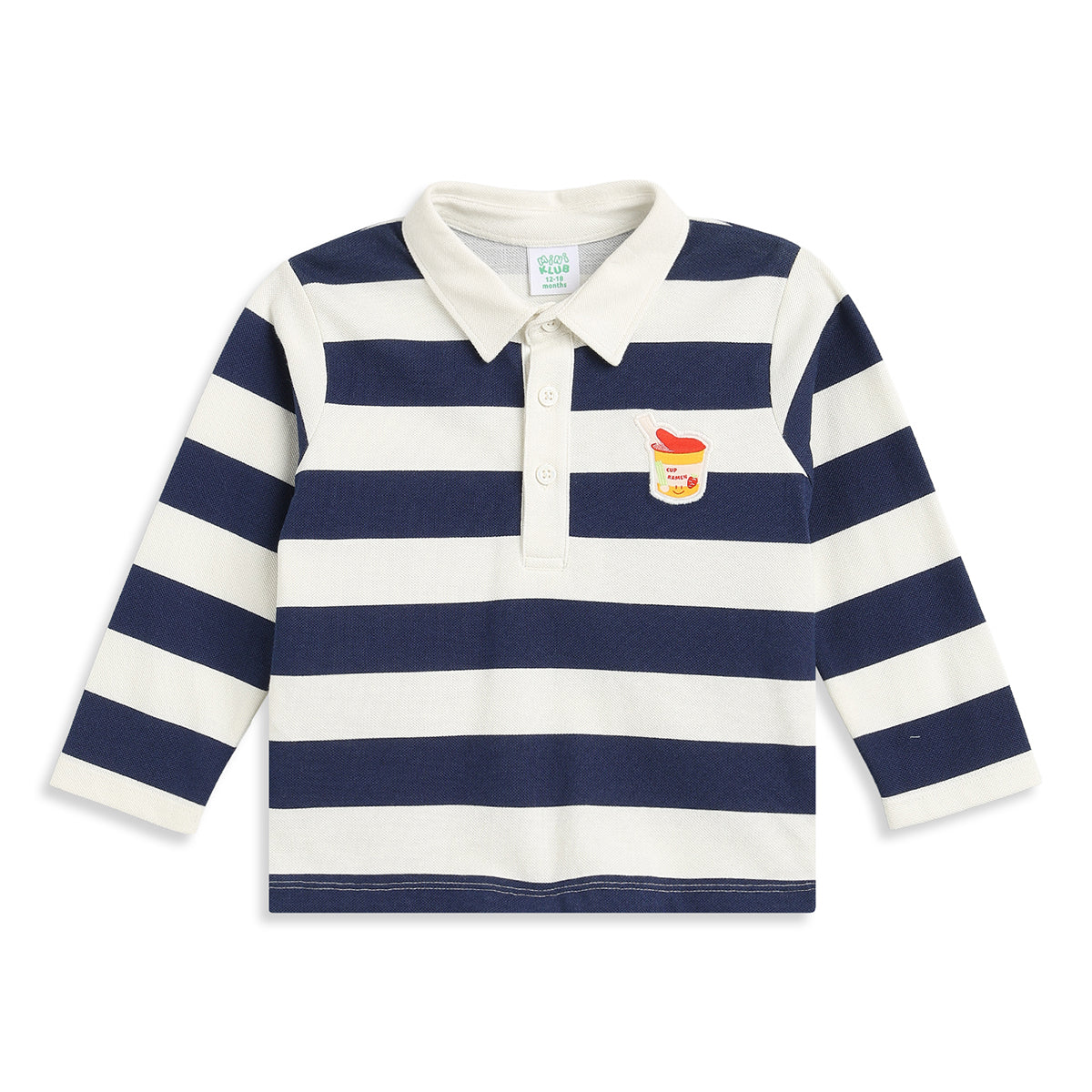 Baby Boys Navy and White Cotton Striped Polo T-Shirt Regular Fit Casual Kids Wear