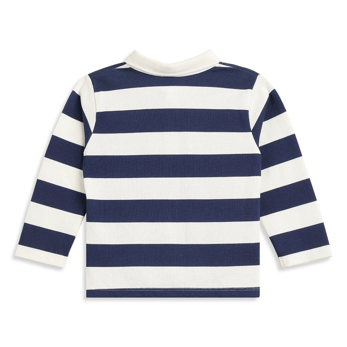 Baby Boys Navy and White Cotton Striped Polo T-Shirt Regular Fit Casual Kids Wear