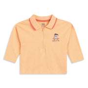 Baby Boys Peach Cotton Polo T-Shirt Embroidered Regular Fit Casual Kids Wear