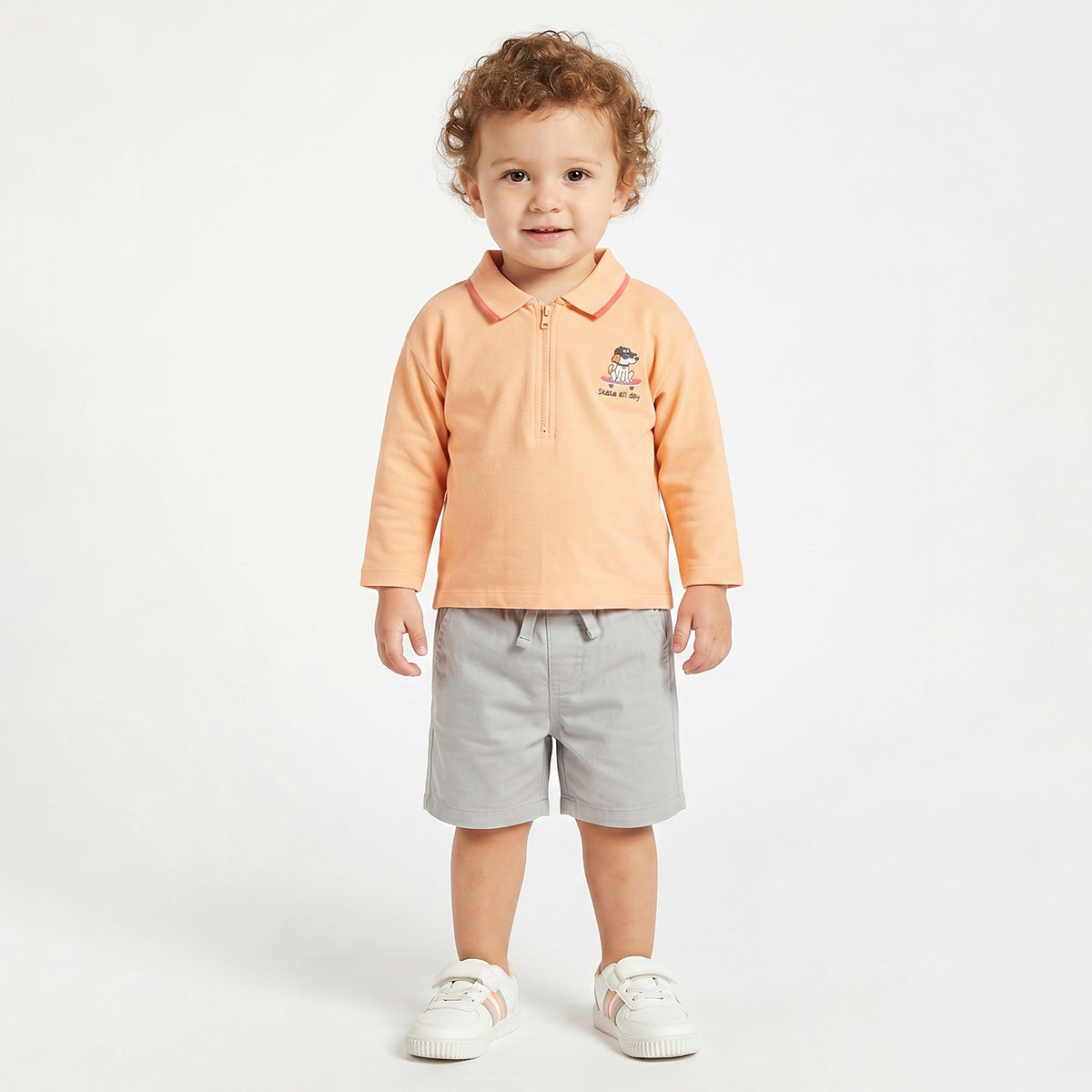 Baby Boys Peach Cotton Polo T-Shirt Embroidered Regular Fit Casual Kids Wear