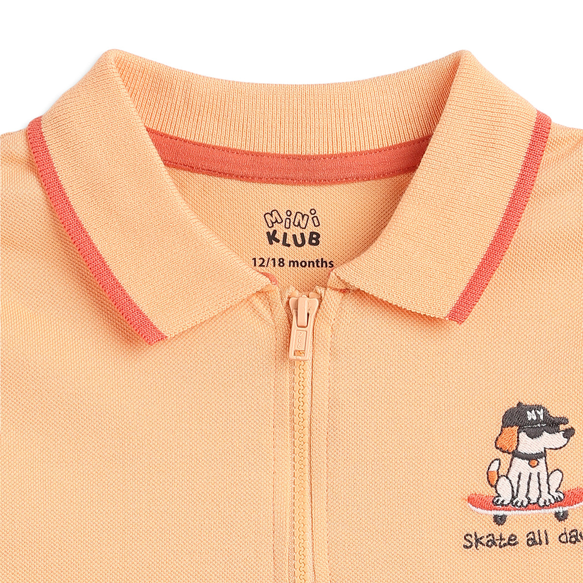 Baby Boys Peach Cotton Polo T-Shirt Embroidered Regular Fit Casual Kids Wear