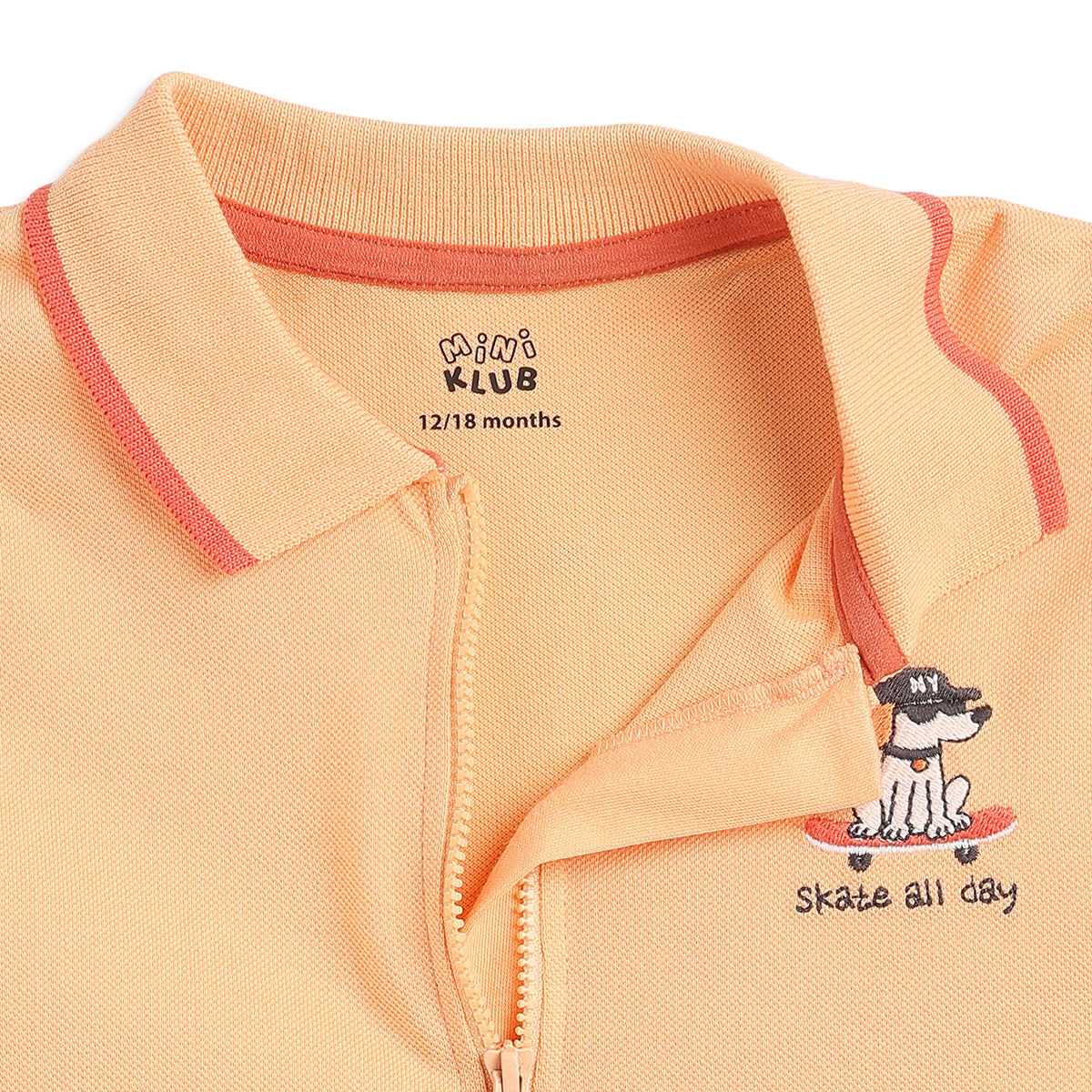 Baby Boys Peach Cotton Polo T-Shirt Embroidered Regular Fit Casual Kids Wear