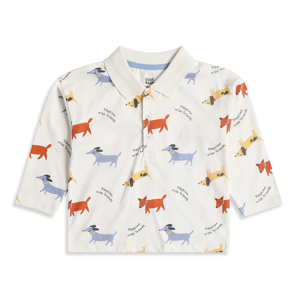 Baby Boys White Cotton Dog Print Polo T-Shirt Regular Fit Casual Kids Wear
