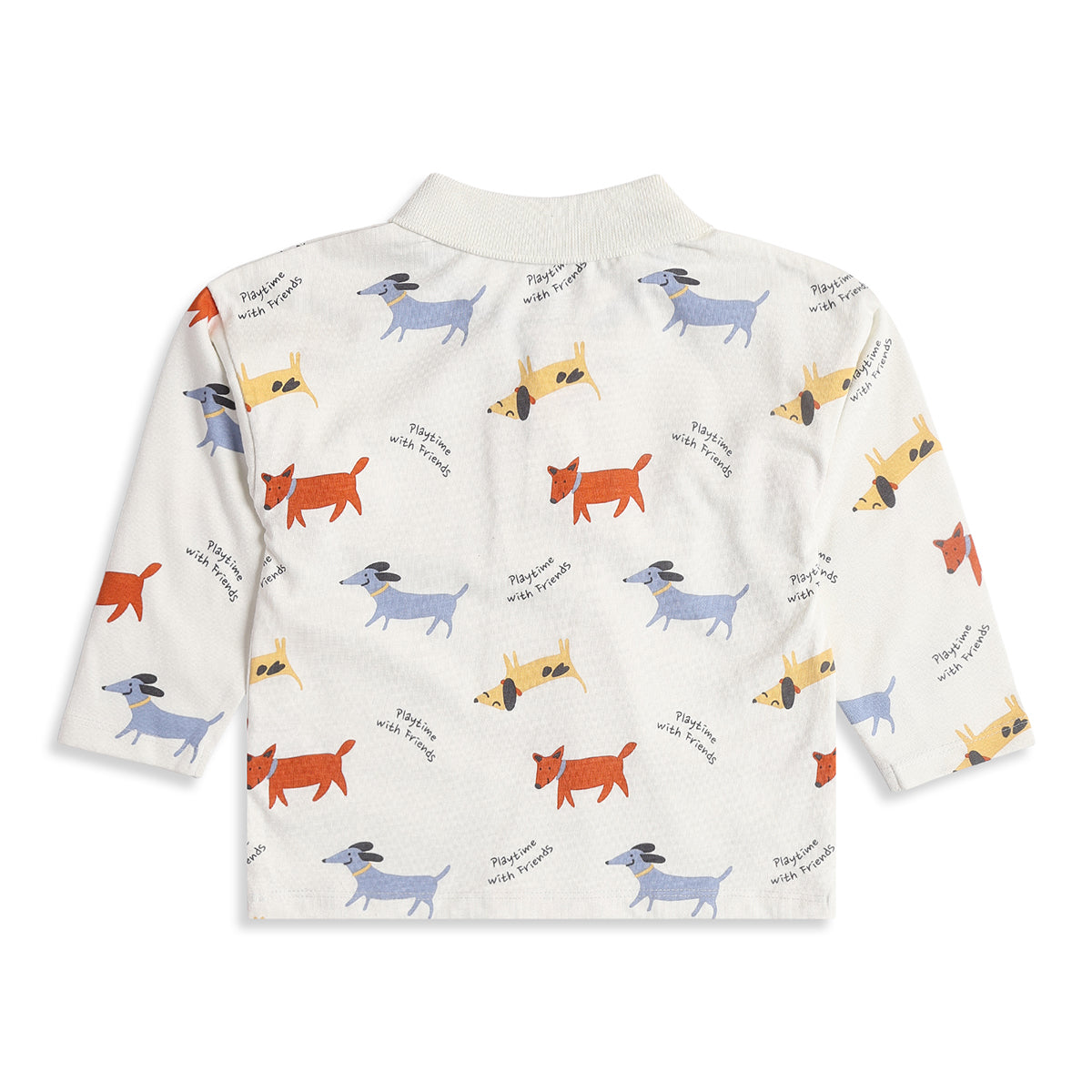 Baby Boys White Cotton Dog Print Polo T-Shirt Regular Fit Casual Kids Wear