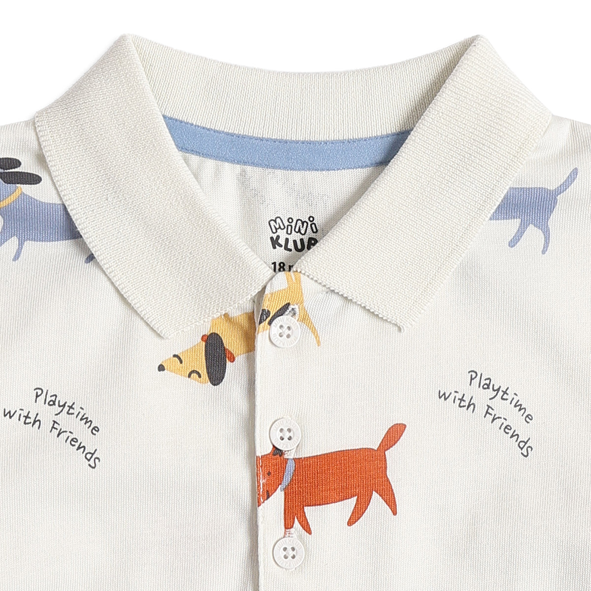 Baby Boys White Cotton Dog Print Polo T-Shirt Regular Fit Casual Kids Wear