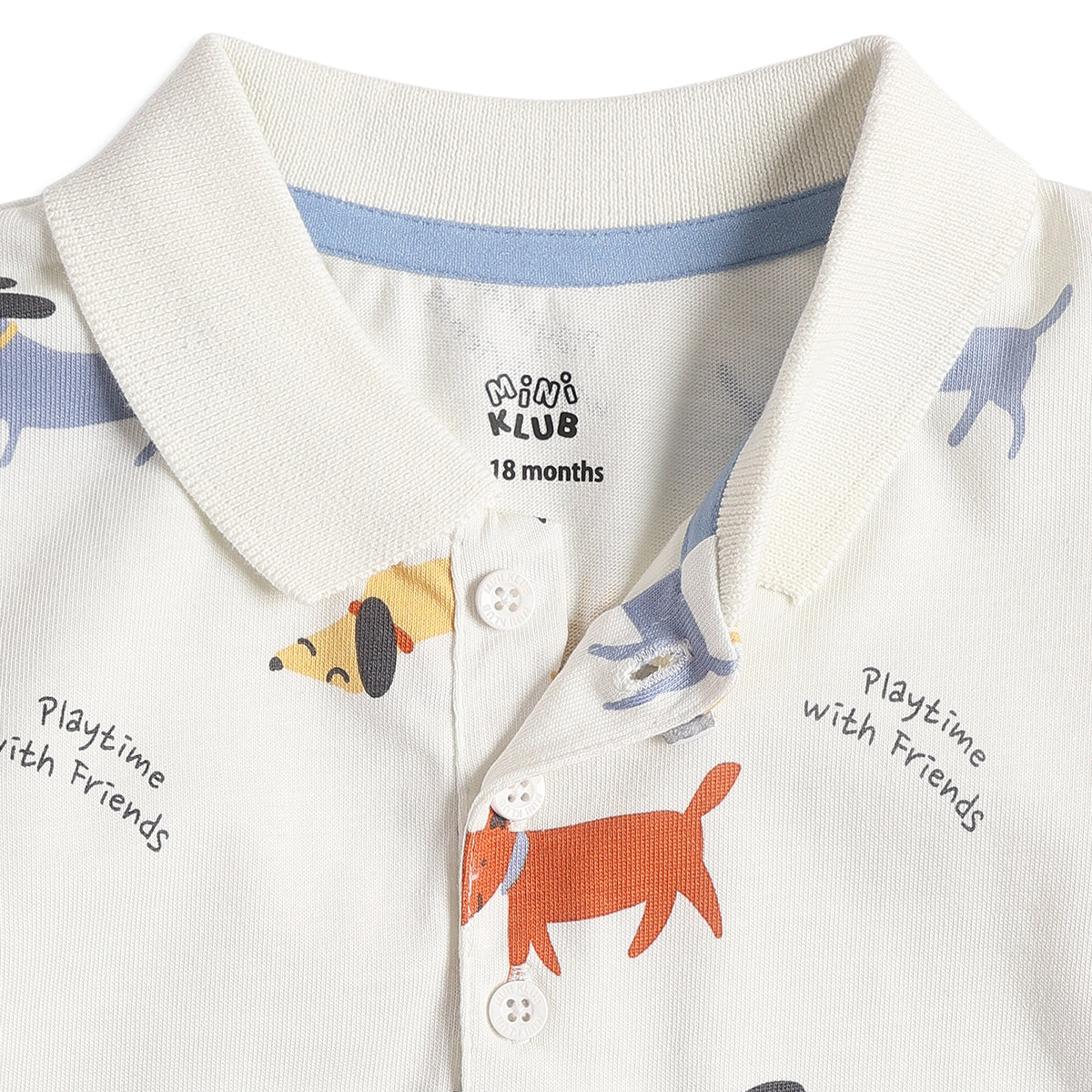 Baby Boys White Cotton Dog Print Polo T-Shirt Regular Fit Casual Kids Wear