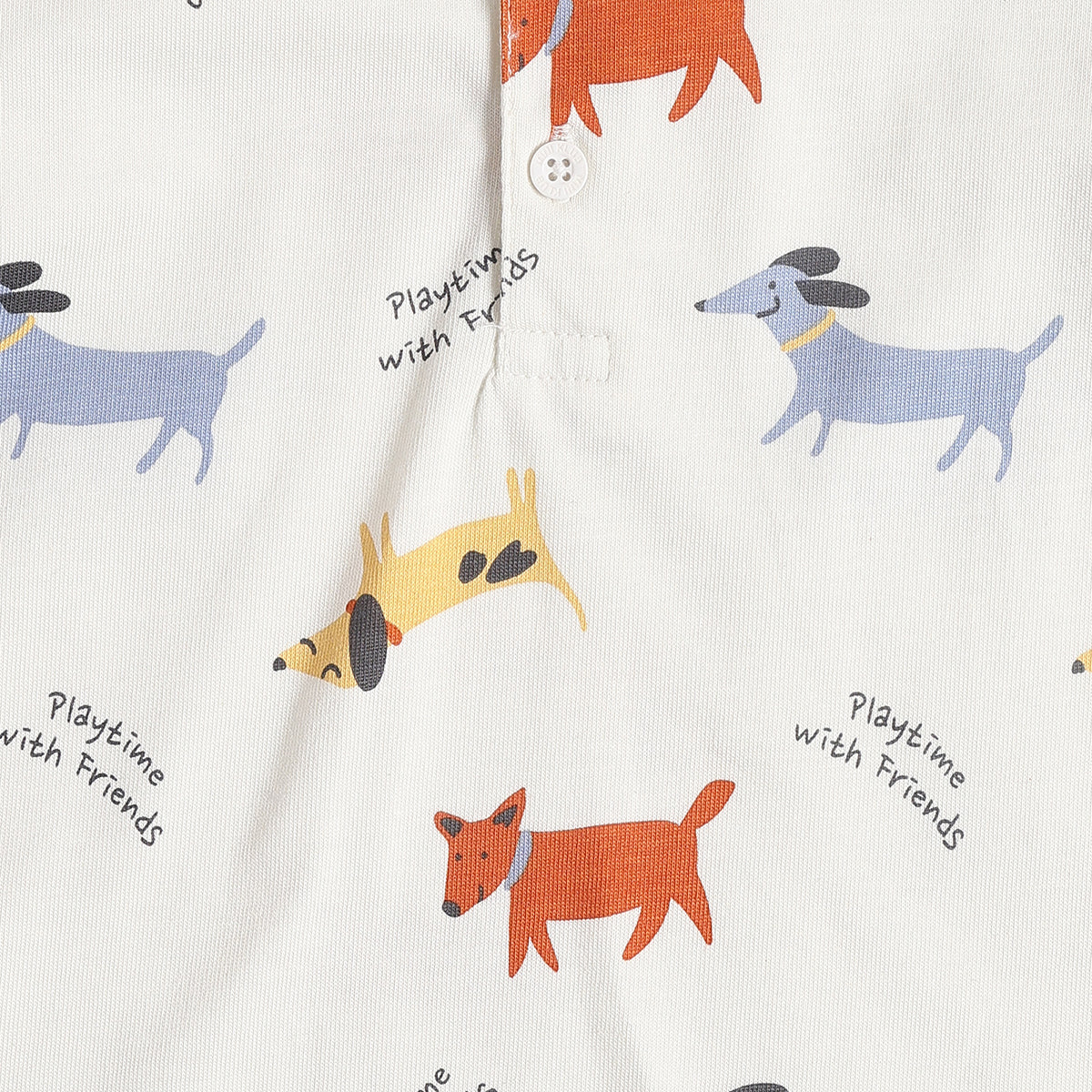 Baby Boys White Cotton Dog Print Polo T-Shirt Regular Fit Casual Kids Wear