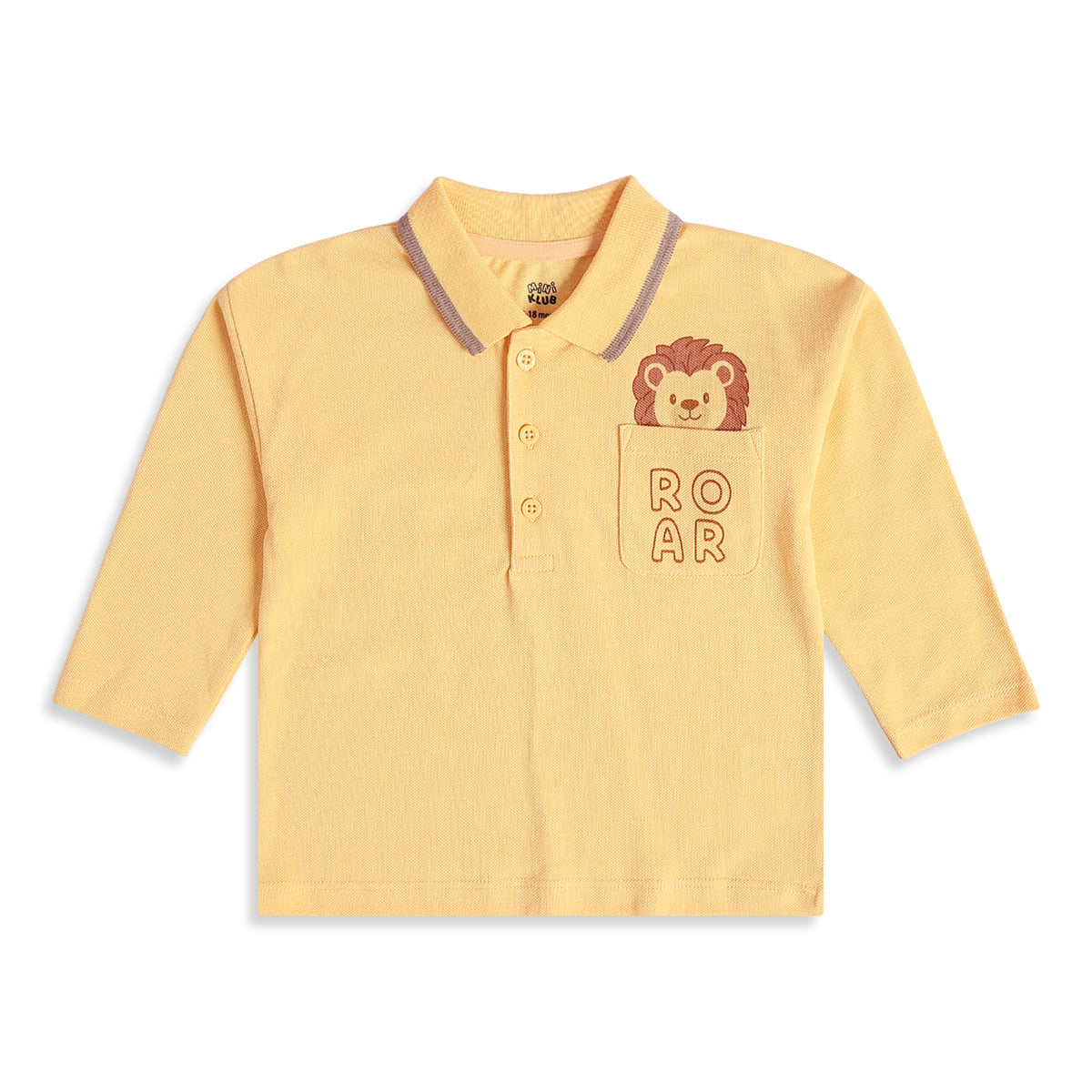 Baby Boys Yellow Cotton Polo T-Shirt Lion Detail Regular Fit Casual Kids T-Shirt