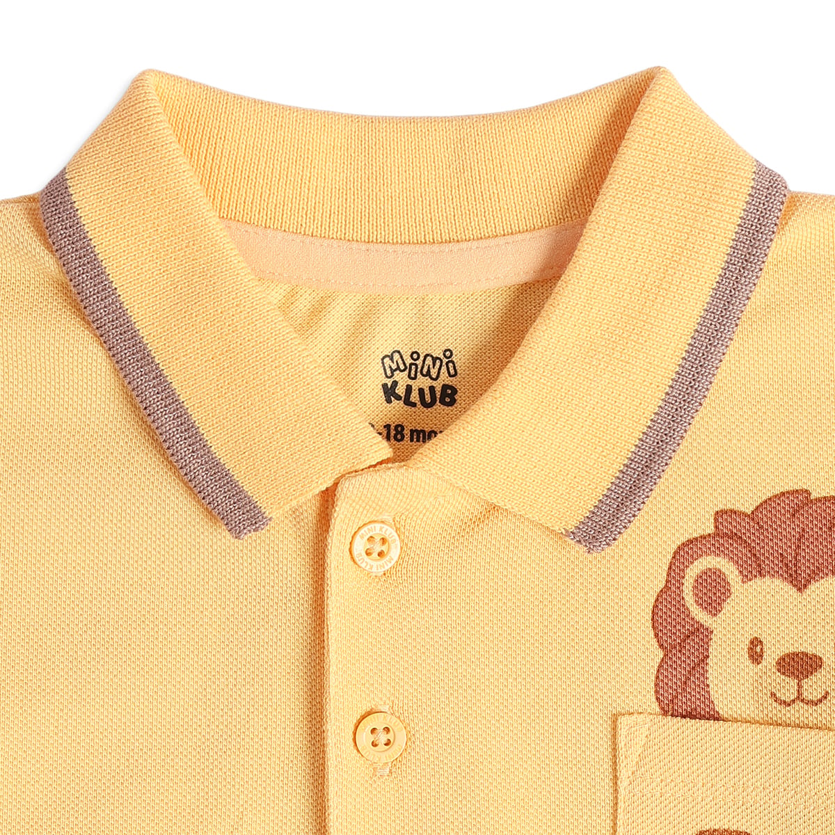 Baby Boys Yellow Cotton Polo T-Shirt Lion Detail Regular Fit Casual Kids T-Shirt