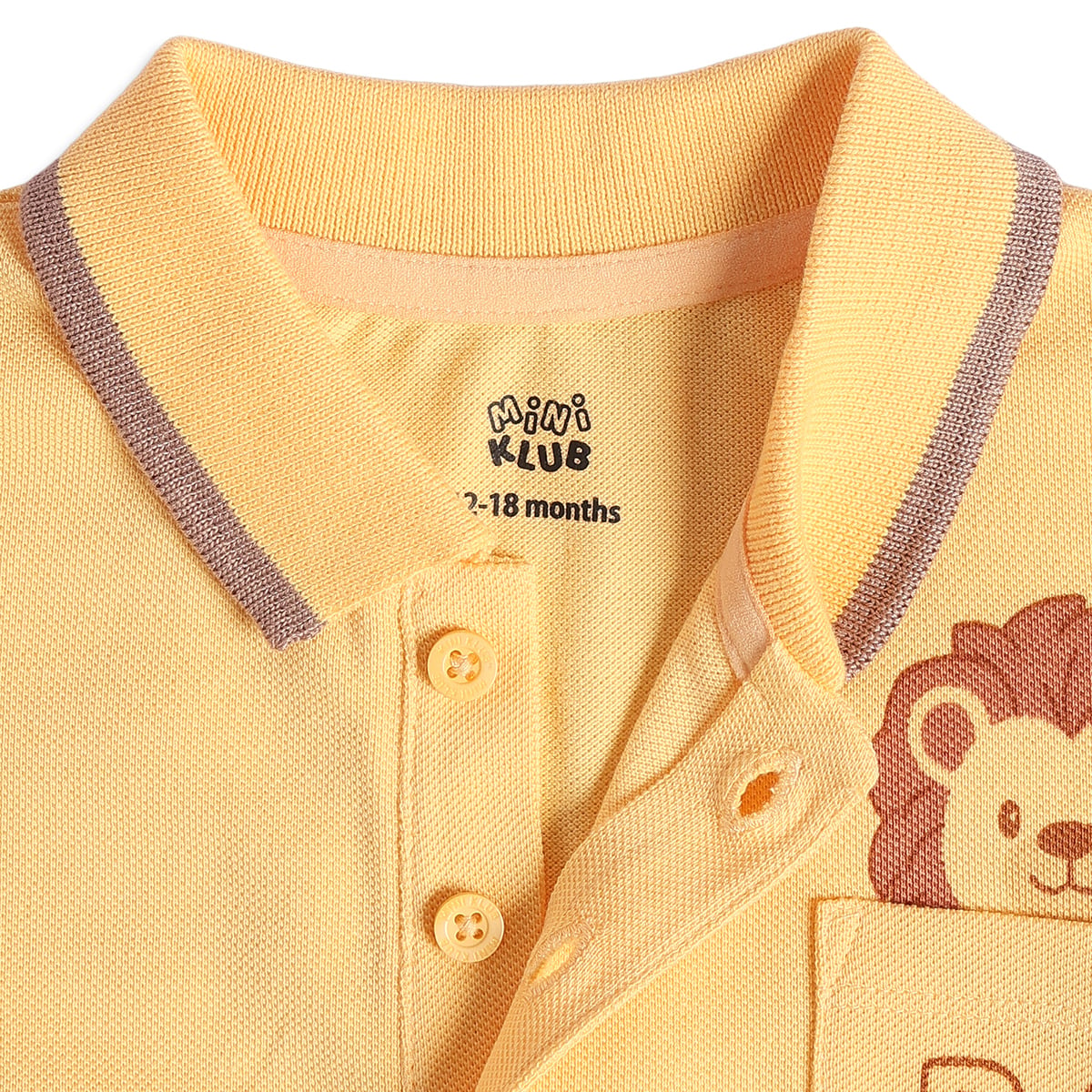 Baby Boys Yellow Cotton Polo T-Shirt Lion Detail Regular Fit Casual Kids T-Shirt