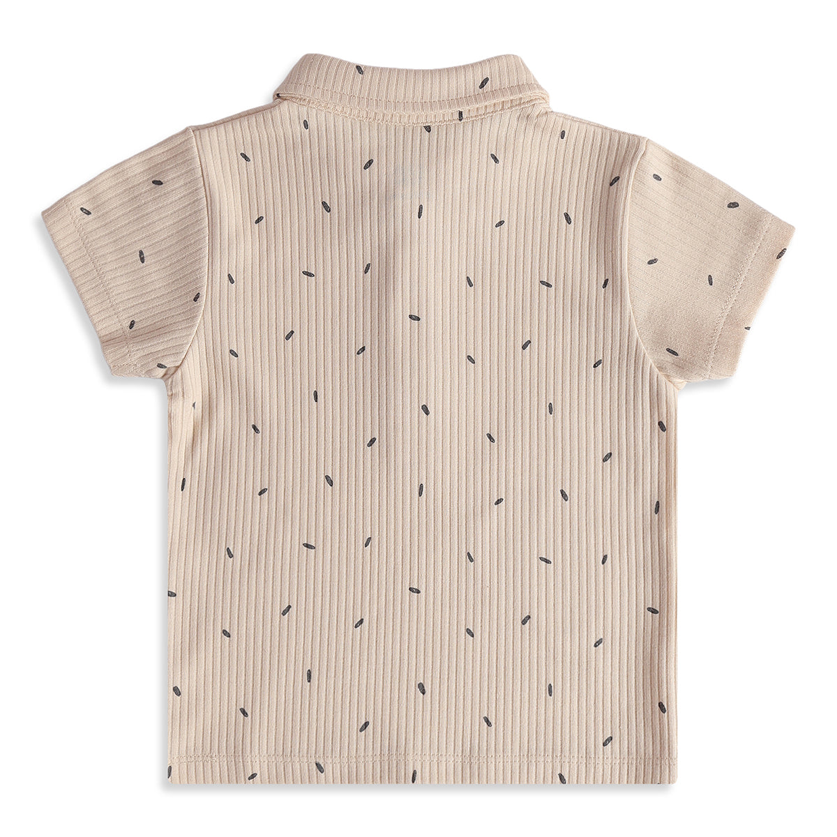 Baby Boys Beige Cotton Ribbed Printed Polo T-Shirt Casual Wear
