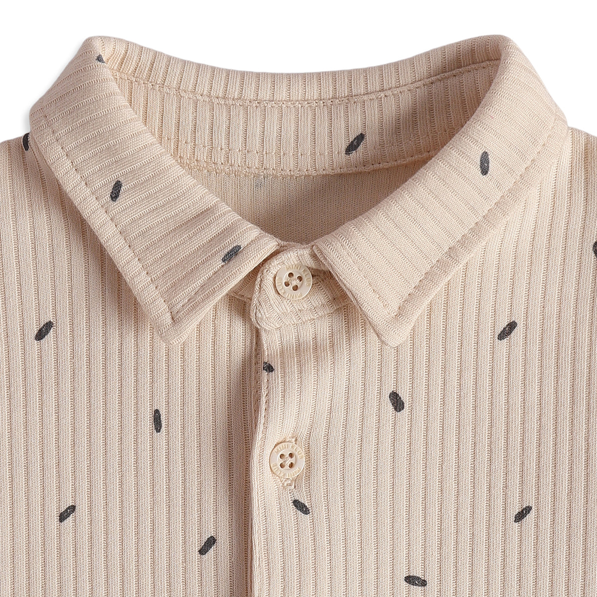 Baby Boys Beige Cotton Ribbed Printed Polo T-Shirt Casual Wear