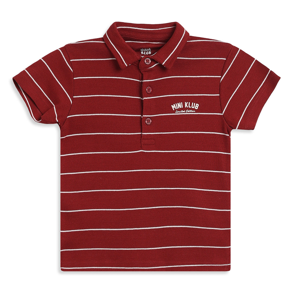 Baby Boys Maroon Cotton Striped Polo T-Shirt Regular Fit Casual Wear