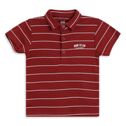 Baby Boys Maroon Cotton Striped Polo T-Shirt Regular Fit Casual Wear