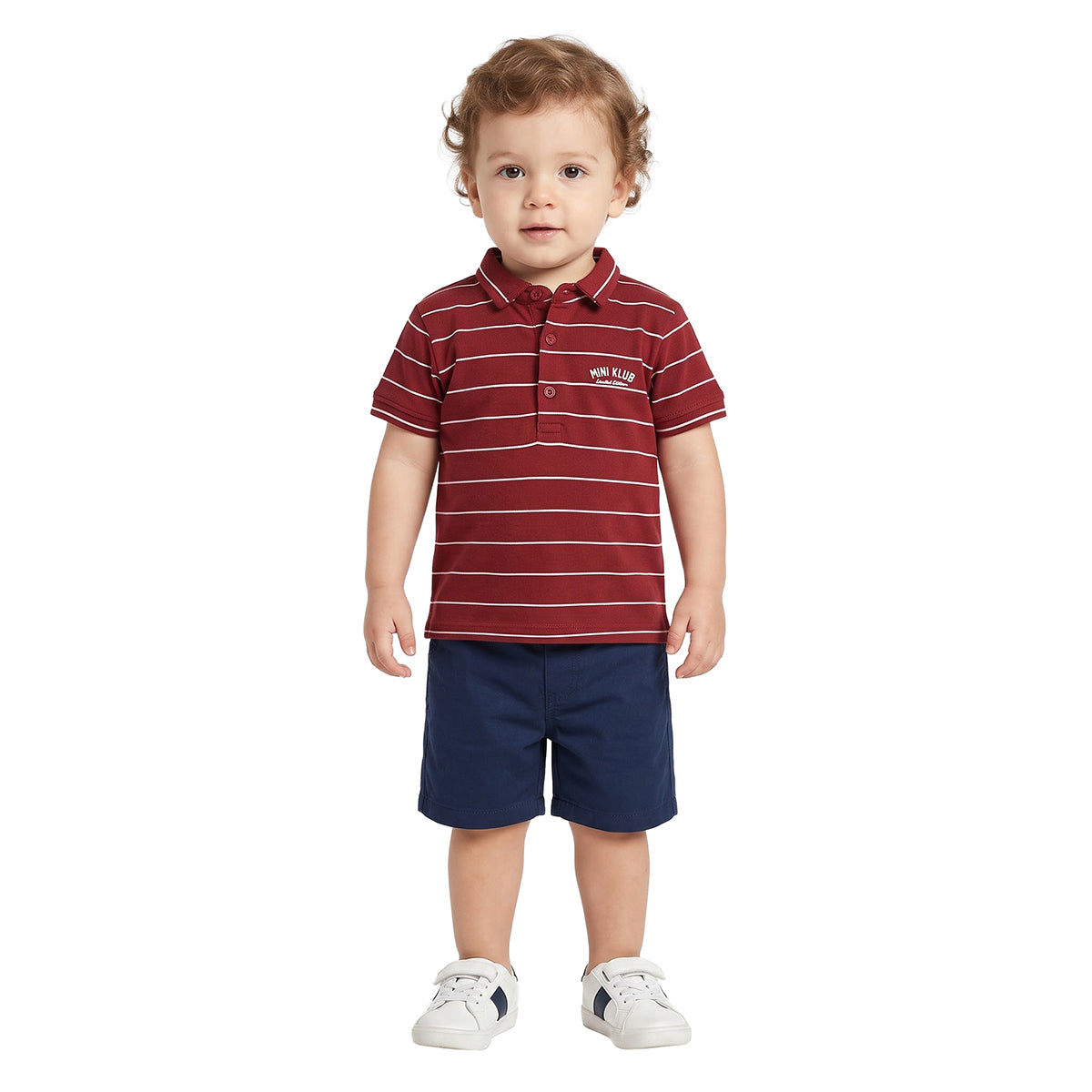Baby Boys Maroon Cotton Striped Polo T-Shirt Regular Fit Casual Wear
