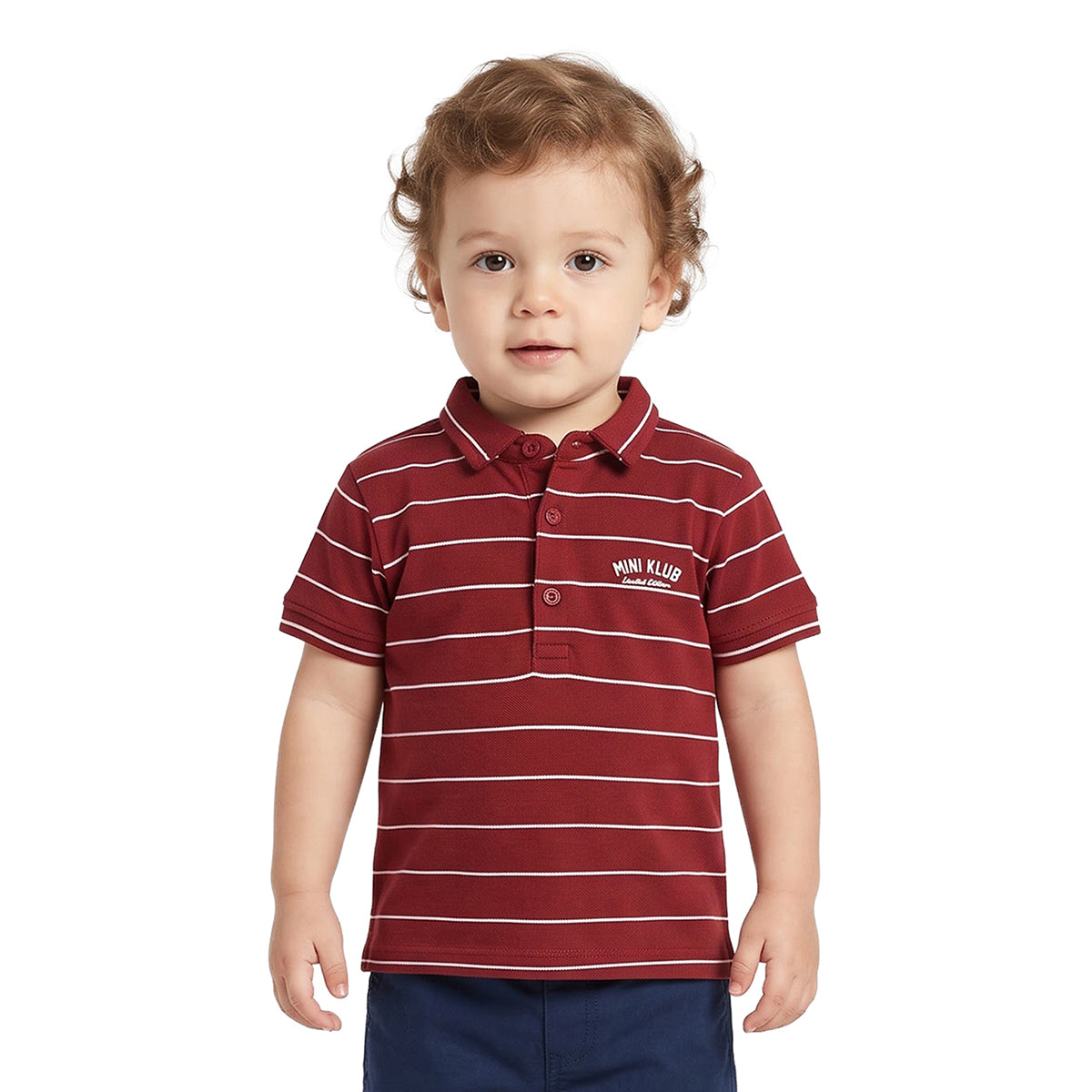Baby Boys Maroon Cotton Striped Polo T-Shirt Regular Fit Casual Wear