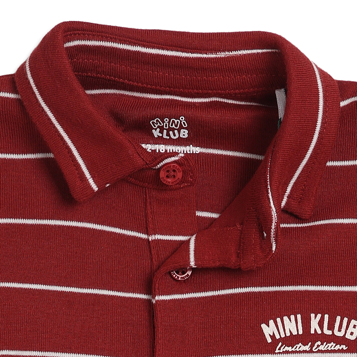 Baby Boys Maroon Cotton Striped Polo T-Shirt Regular Fit Casual Wear