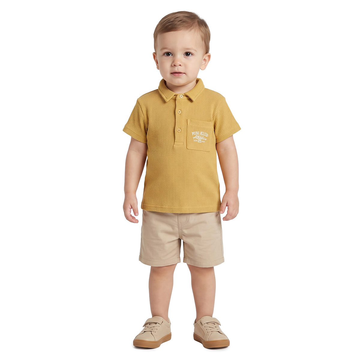 Baby Boys Mustard Cotton Textured Polo T-Shirt Casual Wear