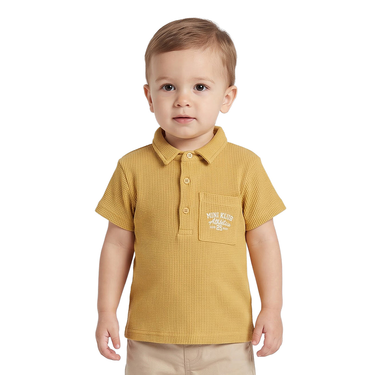 Baby Boys Mustard Cotton Textured Polo T-Shirt Casual Wear