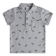 Baby Boys Grey Cotton Printed Polo T-Shirt Regular Fit Casual Wear