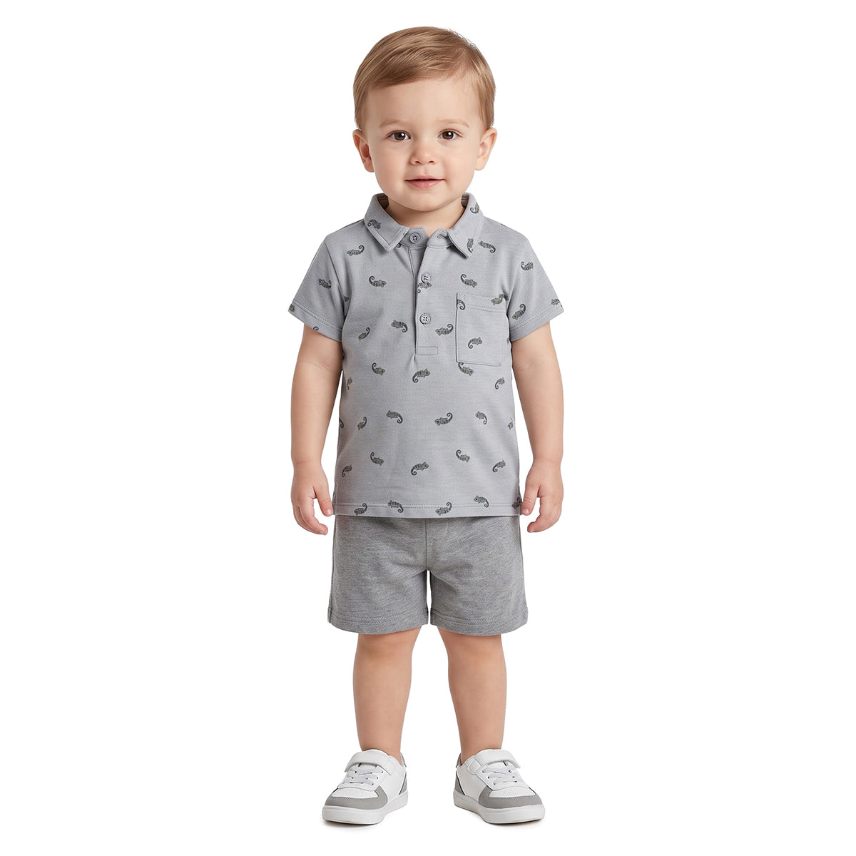 Baby Boys Grey Cotton Printed Polo T-Shirt Regular Fit Casual Wear