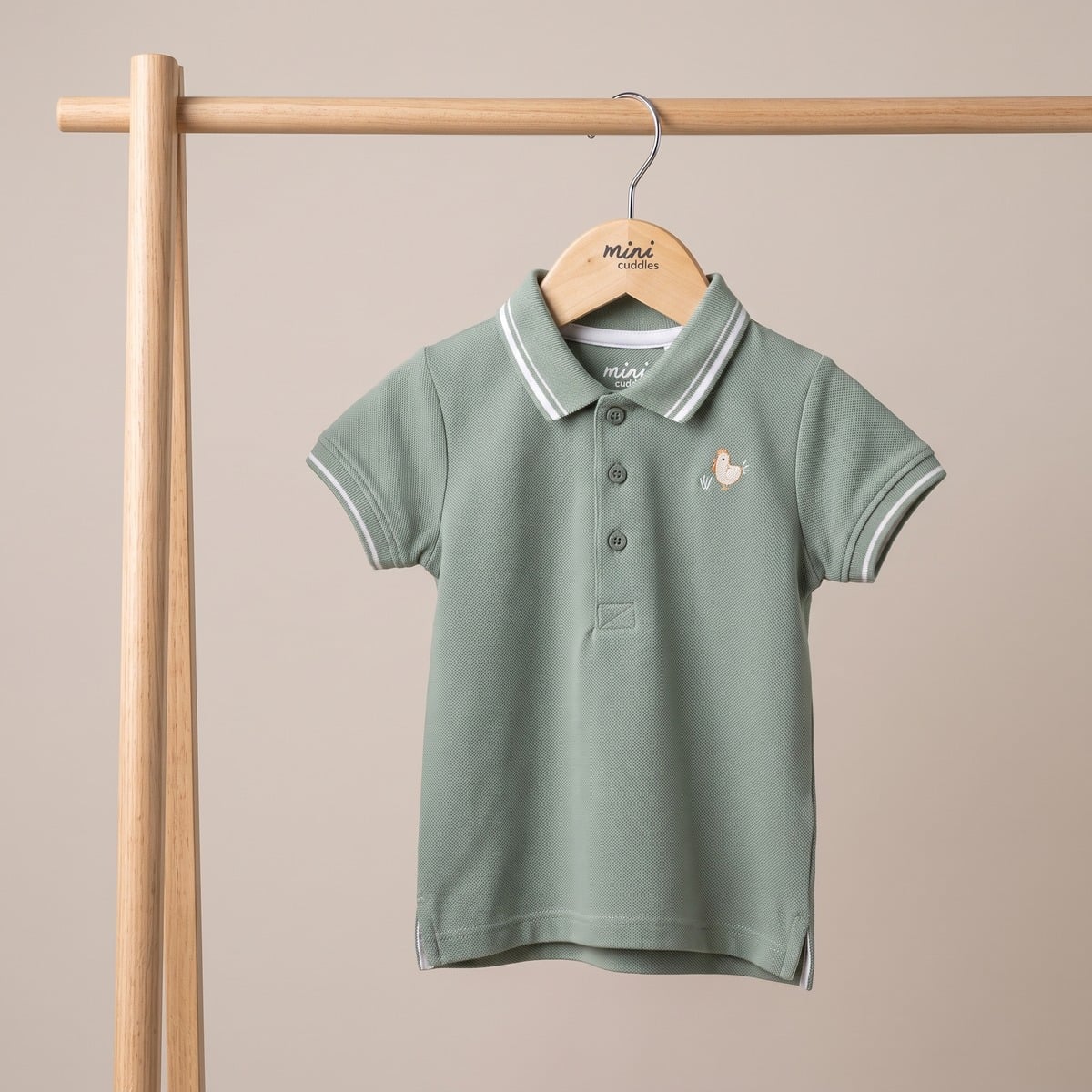 Baby Boys Sage Green Cotton Blend Bird Embroidered Polo T-Shirt Regular Fit Casual Wear
