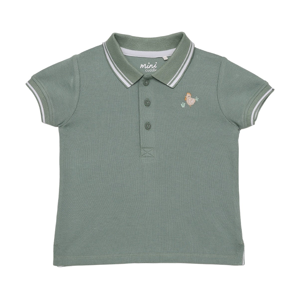 Baby Boys Sage Green Cotton Blend Bird Embroidered Polo T-Shirt Regular Fit Casual Wear