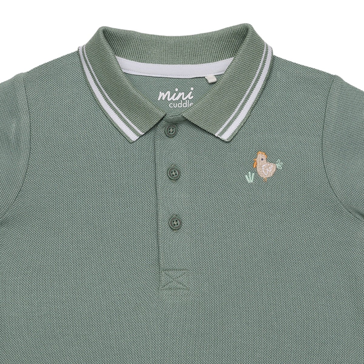 Baby Boys Sage Green Cotton Blend Bird Embroidered Polo T-Shirt Regular Fit Casual Wear