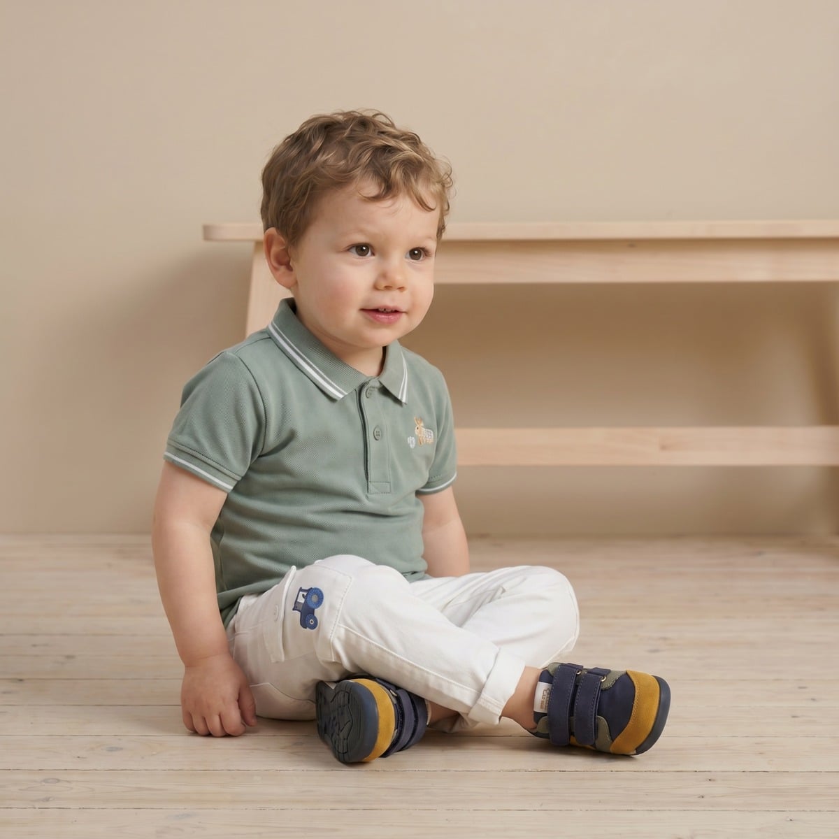 Baby Boys Sage Green Cotton Blend Bird Embroidered Polo T-Shirt Regular Fit Casual Wear