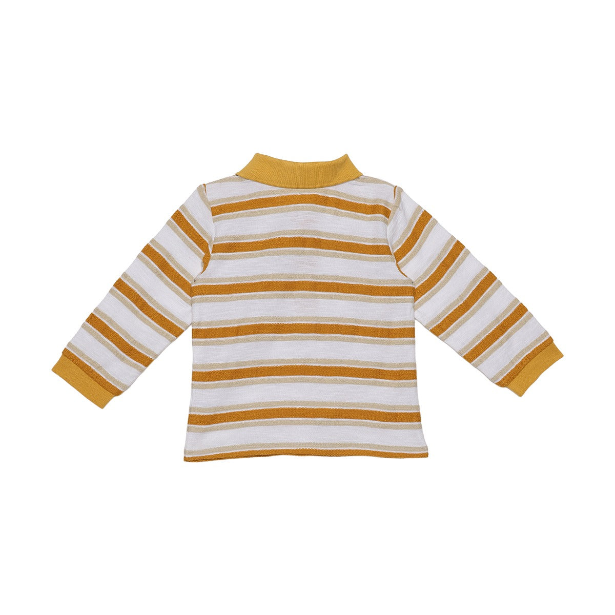 Baby Boys Mustard Yellow And White Cotton Striped Tractor Embroidered Polo T-Shirt Regular Fit Casual Wear