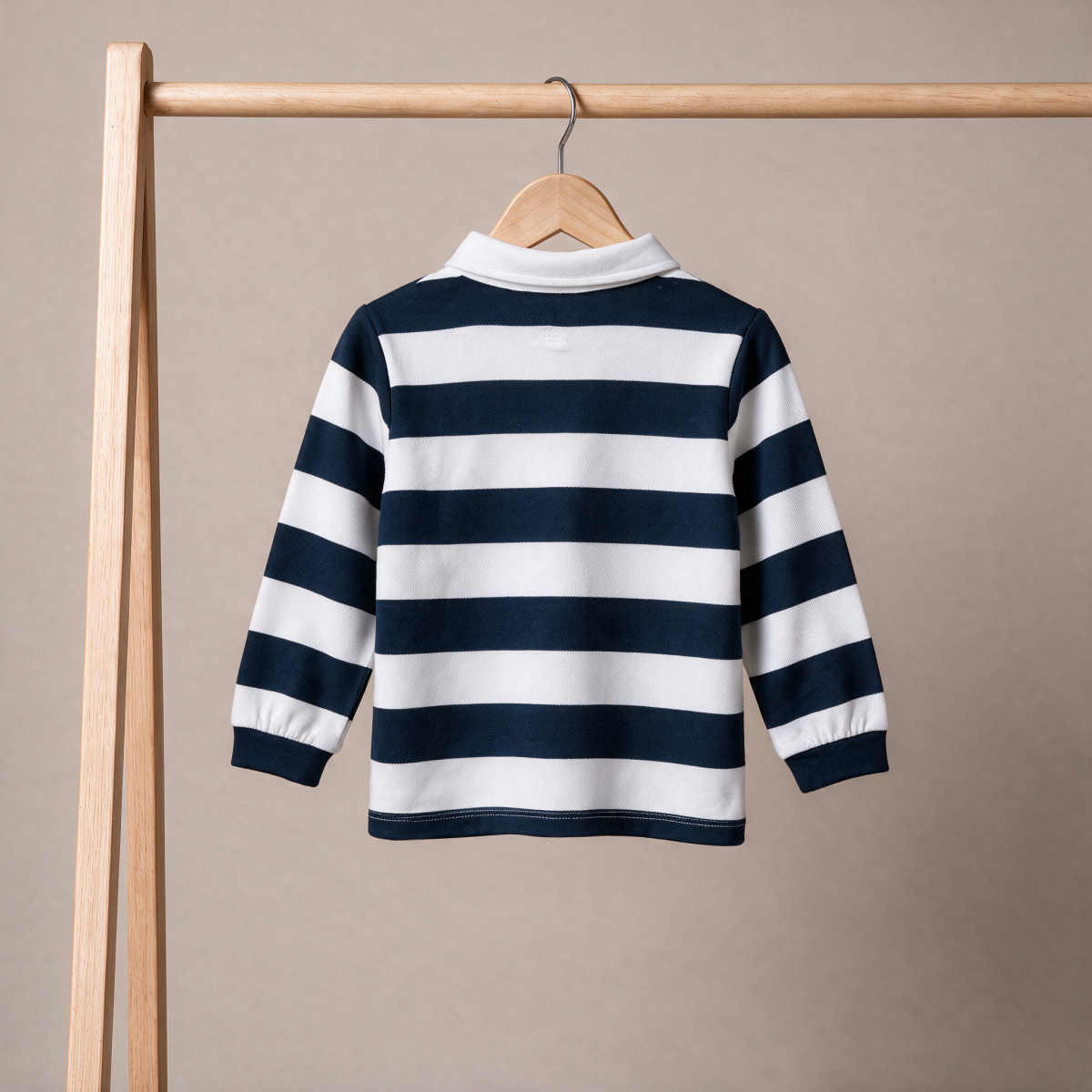 Baby Boys Navy Blue And White Cotton Striped Embroidered Polo T-Shirt Regular Fit Casual Wear