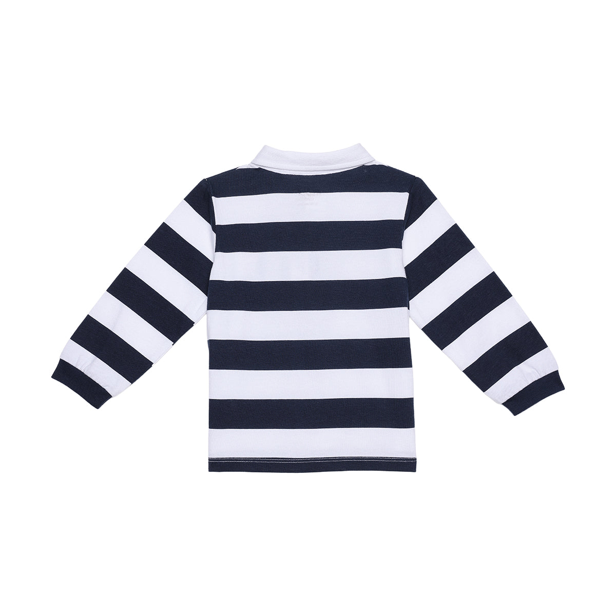 Baby Boys Navy Blue And White Cotton Striped Embroidered Polo T-Shirt Regular Fit Casual Wear