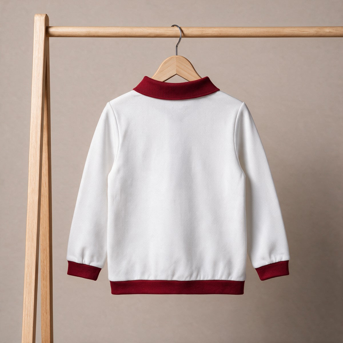 Baby Boys White And Maroon Cotton Embroidered Polo T-Shirt Regular Fit Casual Wear