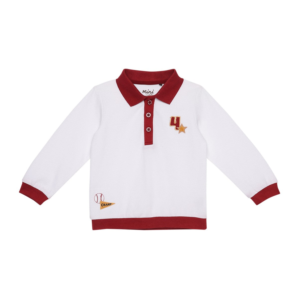 Baby Boys White And Maroon Cotton Embroidered Polo T-Shirt Regular Fit Casual Wear