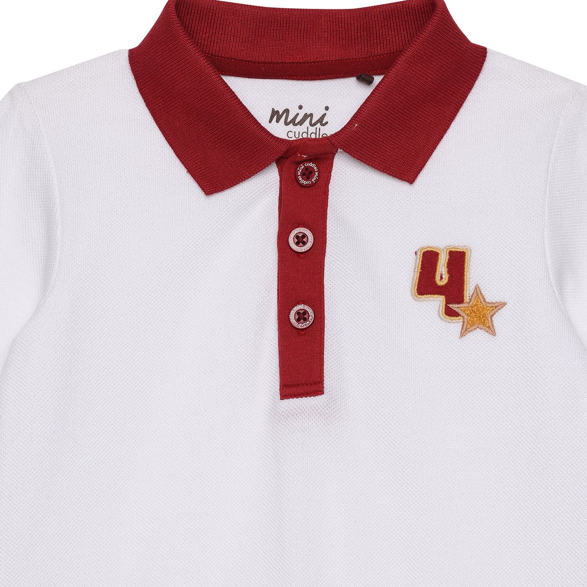 Baby Boys White And Maroon Cotton Embroidered Polo T-Shirt Regular Fit Casual Wear