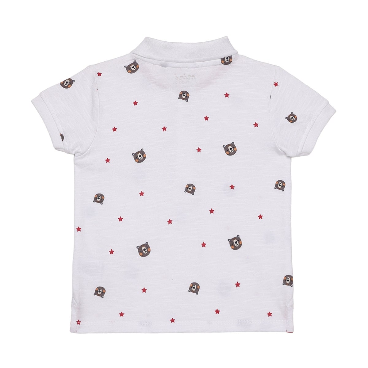 Baby Boys White Cotton Blend Bear And Star Printed Polo T-Shirt Regular Fit Casual Wear