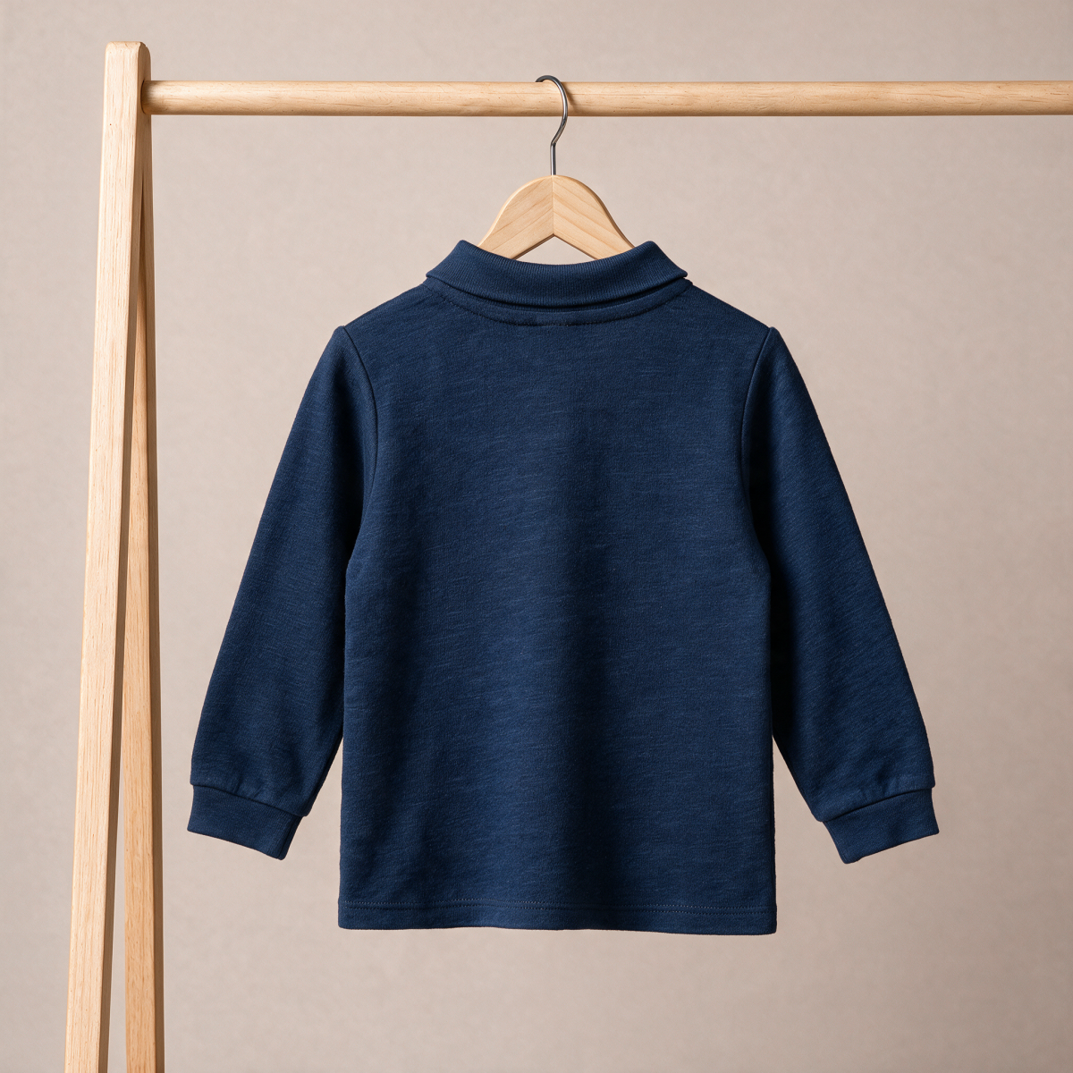 Baby Boys Navy Blue And White Cotton Blend Dog Embroidered Colour Block Full Sleeve Polo T-Shirt Regular Fit Casual Wear