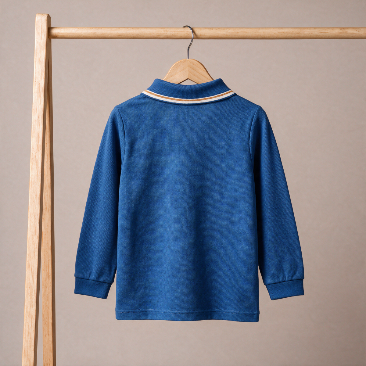 Baby Boys Blue Cotton Blend Dog Embroidered Full Sleeve Zip Polo T-Shirt Regular Fit Casual Wear