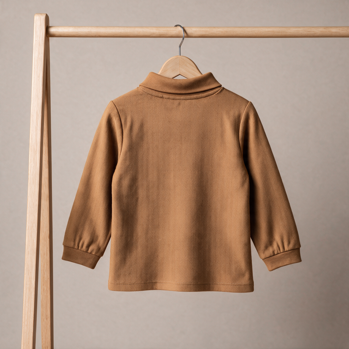 Baby Boys Rust Brown Cotton Blend Bear Embroidered Textured Full Sleeve Polo T-Shirt Regular Fit Casual Wear