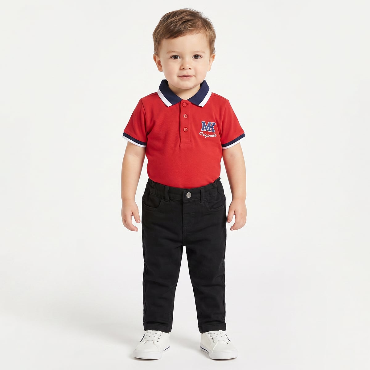 Baby Boys Red Cotton Embroidered Polo T-Shirt  Regular Fit Casual Wear