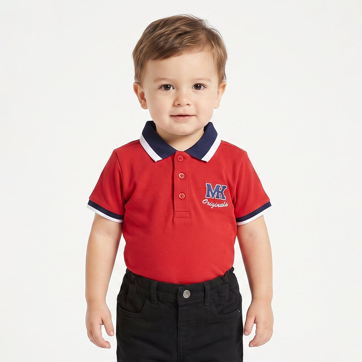 Baby Boys Red Cotton Embroidered Polo T-Shirt  Regular Fit Casual Wear
