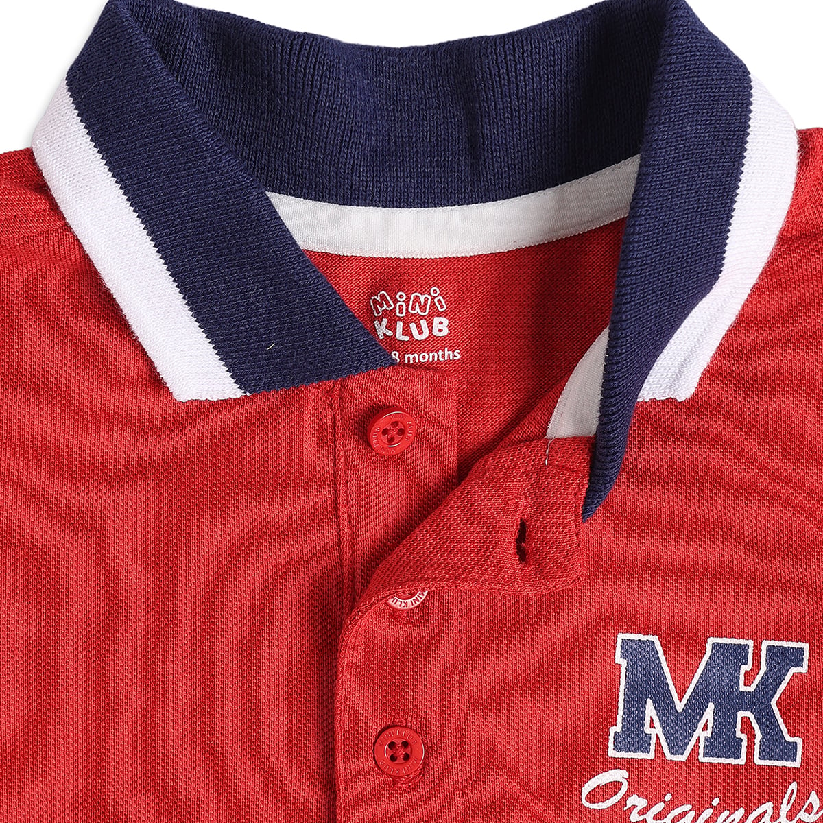 Baby Boys Red Cotton Embroidered Polo T-Shirt  Regular Fit Casual Wear