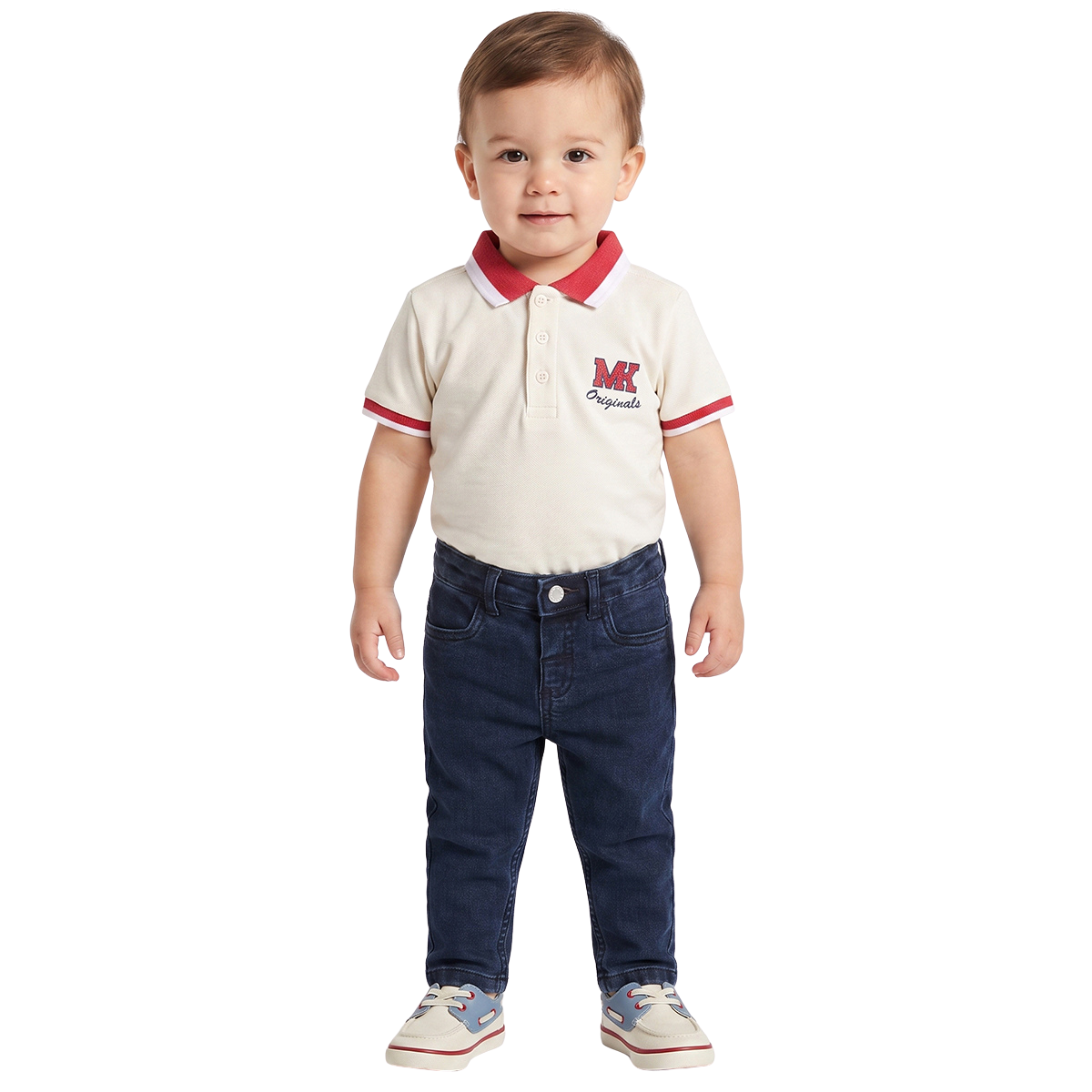 Baby Boys Off White Cotton Embroidered Polo T Shirt Pack Of 1